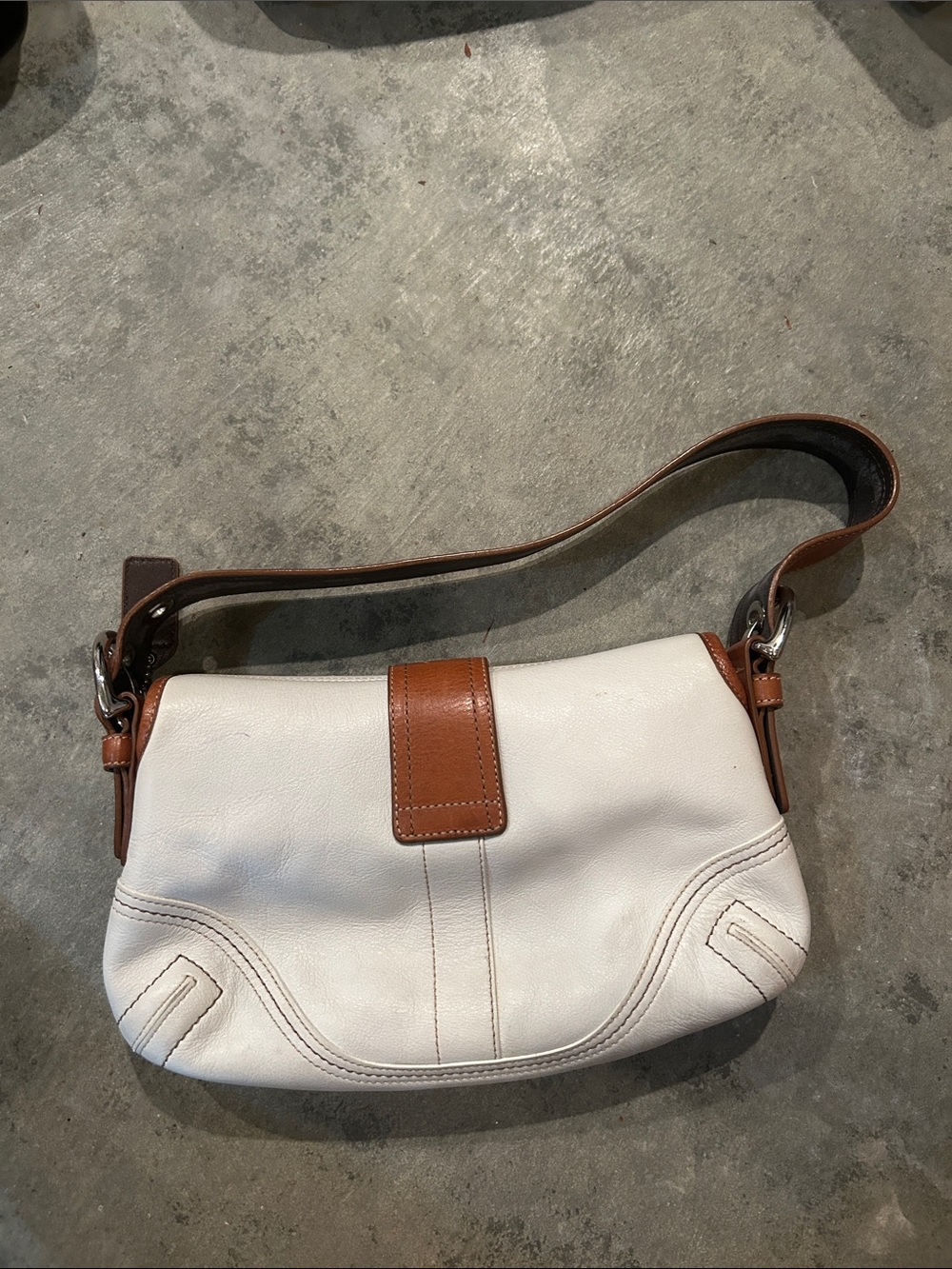 Coach White and Brown Leather Shoulder Bag with Buckle Accent - Picture 2 of 3